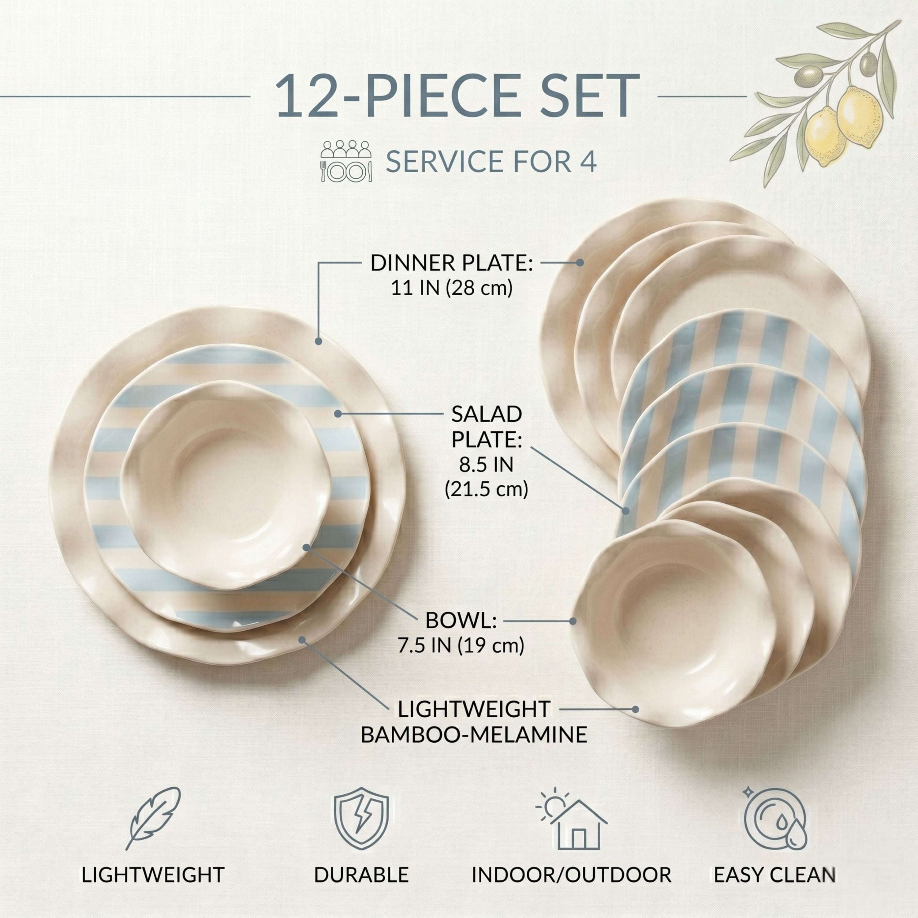 Just Feed Me by Jessie James Decker 12-Piece Bamboo-Melamine Scalloped Dinnerware Set