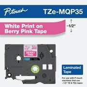 Brother Genuine P-Touch TZe-MQP35 Label Tape, 0.47" x 26.2', White Print on Berry Pink, Durable, Water-Resistant, Laminated