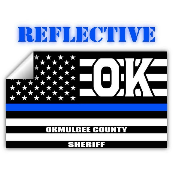 Reflective Okmulgee County Oklahoma OK Thin Blue Line Stealthy Old Glory USA Flag | Honoring Law Enforcement Officers Sheriffs | County State Decal Bumper Sticker 3M Vinyl 3" x 5"