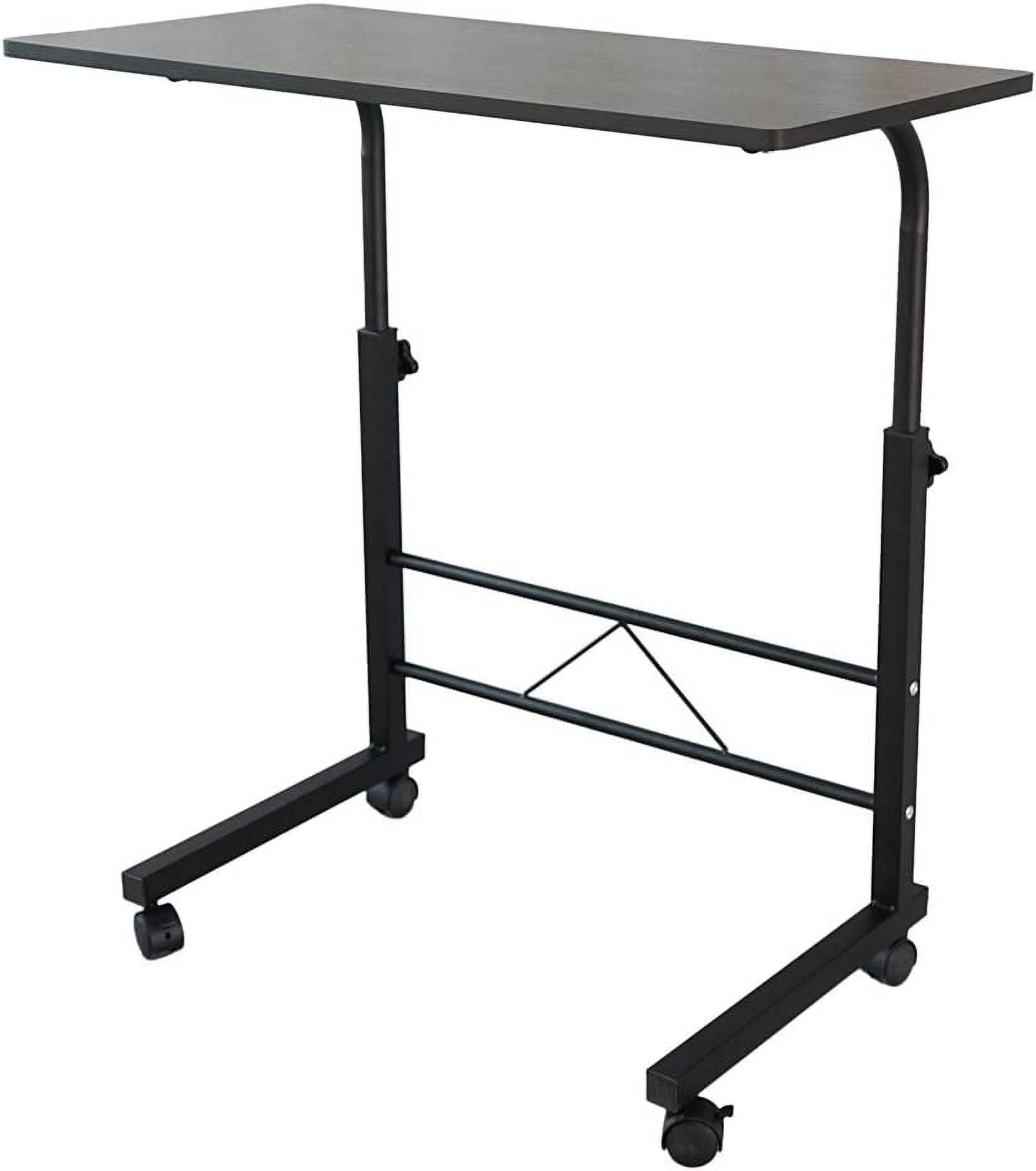 Side Table 31.5 Inches with Wheels Adjustable Height C Shape Table Movable Portable Laptop Computer Stand for Bed Sofa, Black Rolling Desk, Work Desk for Home Office
