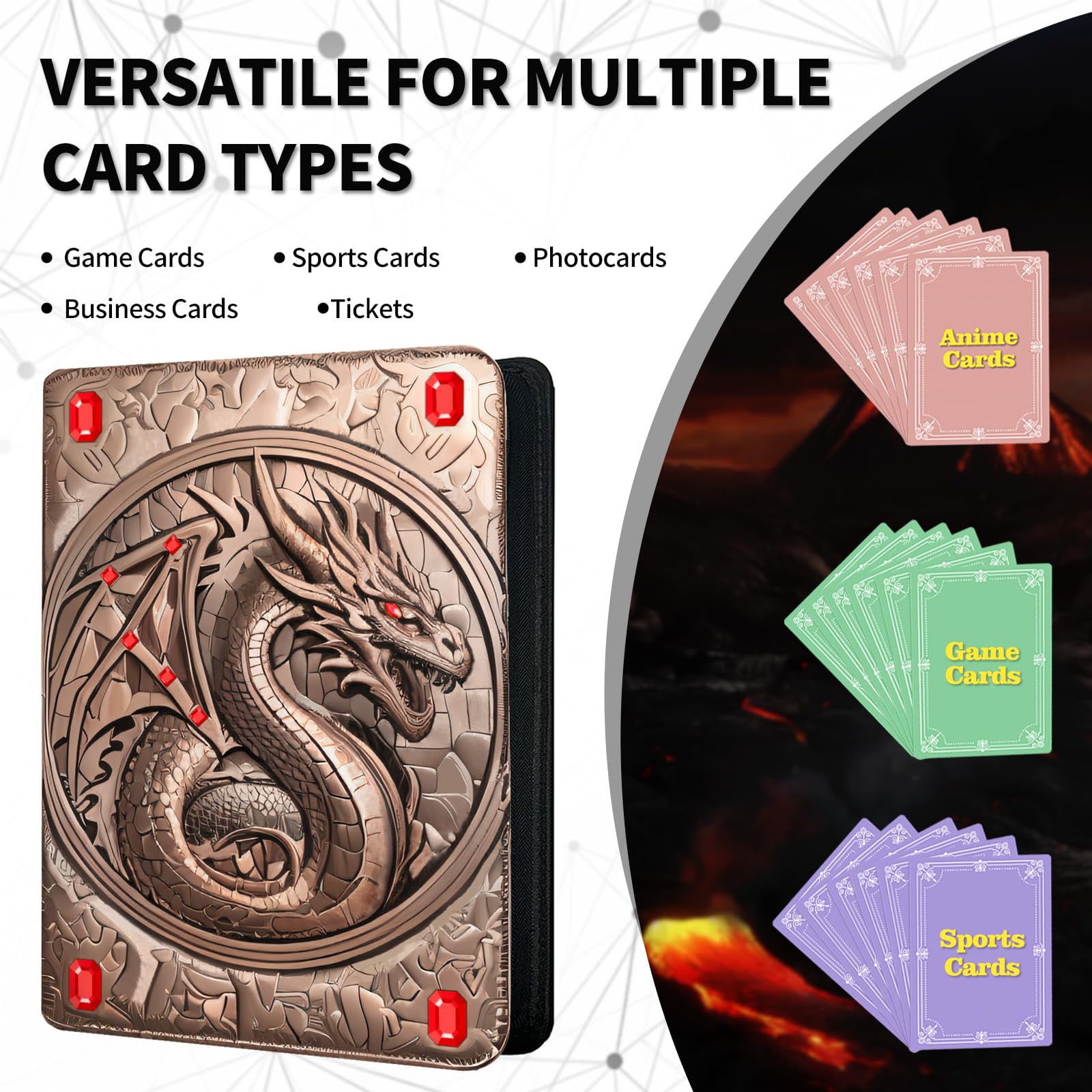 Aokeyee Trading Card Binder 3D Embossed Premium PU 9 Pocket 360 Cards Holder Card Album for MTG, TCG, Sport Cards