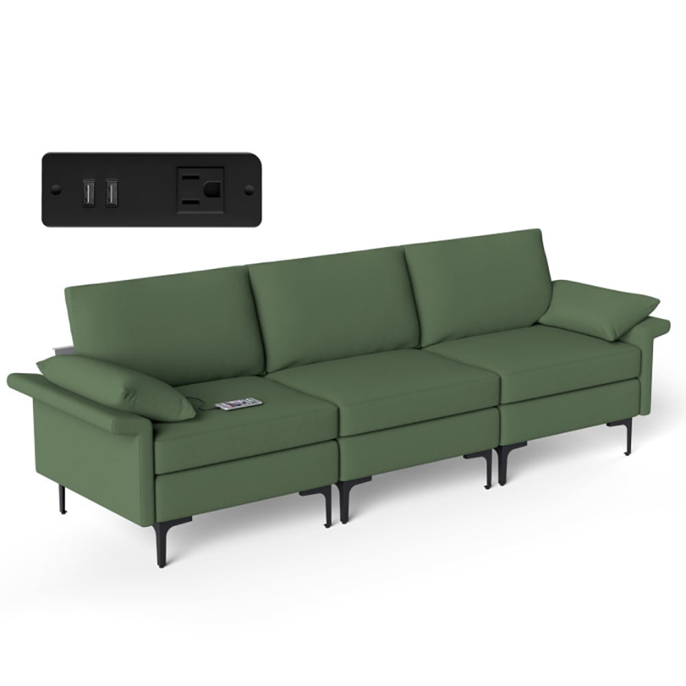 Finihen Sectional Sofa Couch, 3-Seat Sofa, Large 3-Seat Sofa Sectional with Metal Legs and 2 USB Ports for 3-4 people, for Living Room, Bedroom, Army Green Finihen Sectional Sofa Couch, 3-Seat Sofa, Large 3-Seat Sofa Sectional with Metal Legs and 2 USB Ports for 3-4 people, for Living Room, Bedroom, Army Green