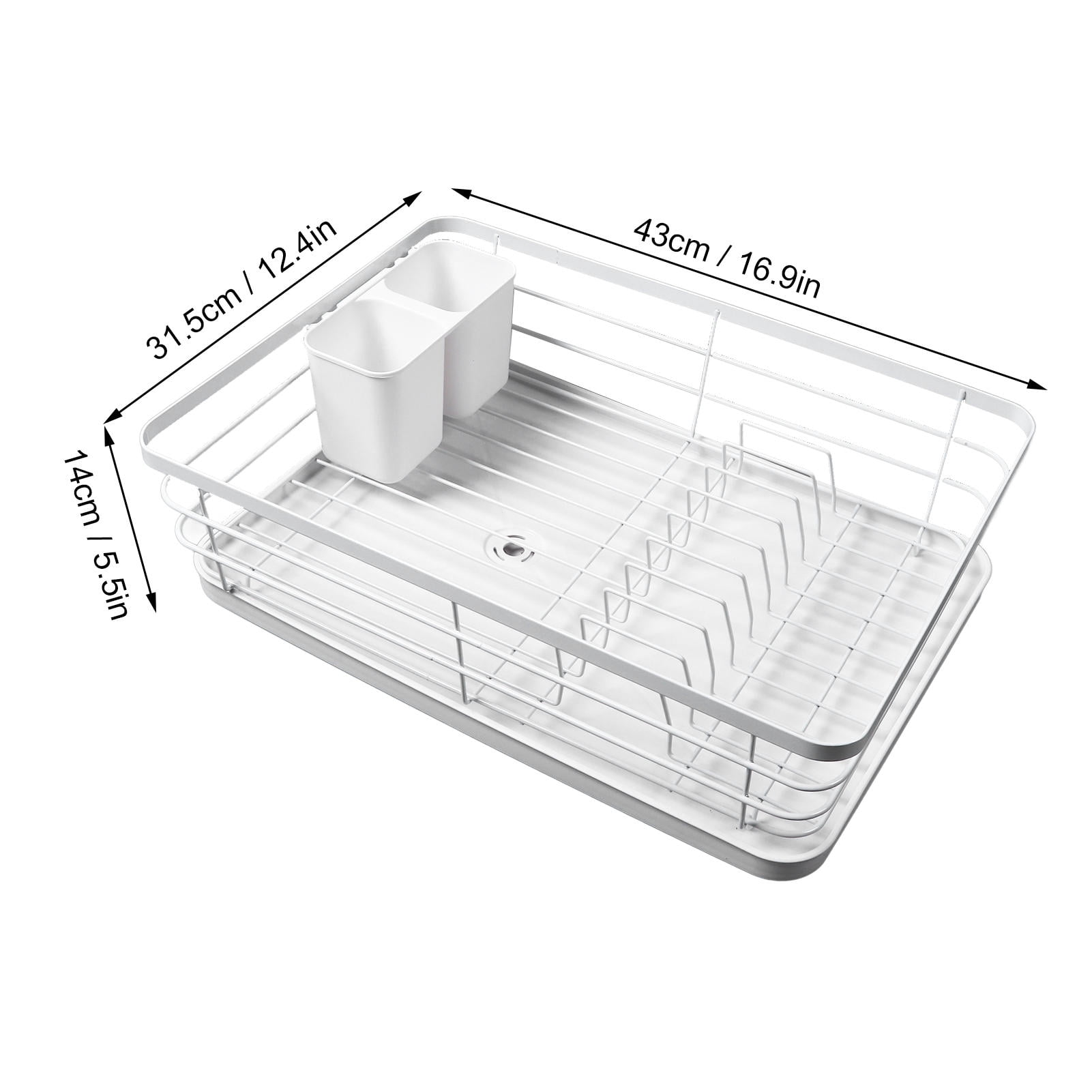 M Buder Space‑Saving Metal Dish Drying Rack with Drainboard – 16.9” Long, Durable, Non‑Slip, Multi‑Size Capacity for Kitchen Counter