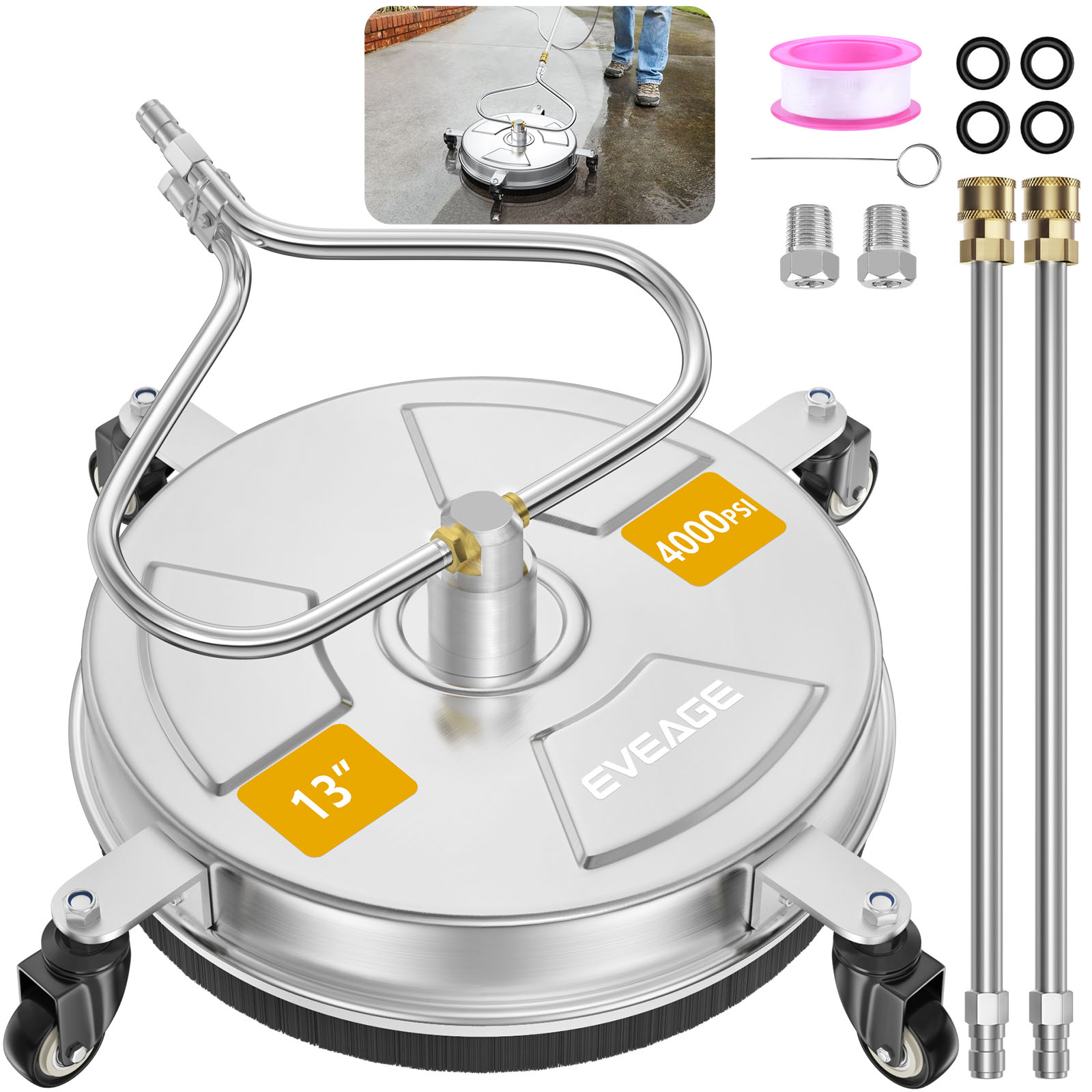 EVEAGE 13'' Pressure Washer Surface Cleaner, 4000PSI