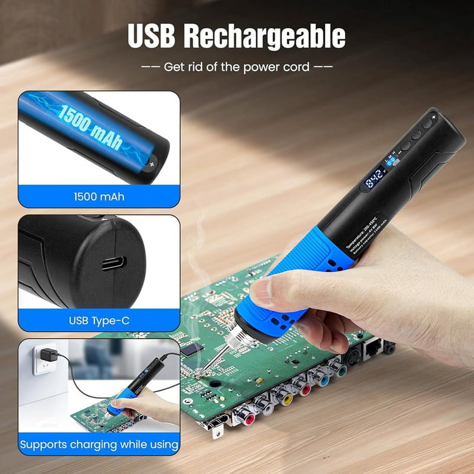 Cordless Soldering Iron Kit, LDE Digital Display USB Rechargeable Soldering Iron for Small Soldering Projects, DIY
