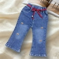 thumbnail image 6 of SERTG Girls Straight Wide Leg Jeans Loose Fit Bow Tie Belt Elastic Waist Kids Spring Summer Casual Long Pants Everyday Trousers(Blue#1,5-6 Years), 6 of 6