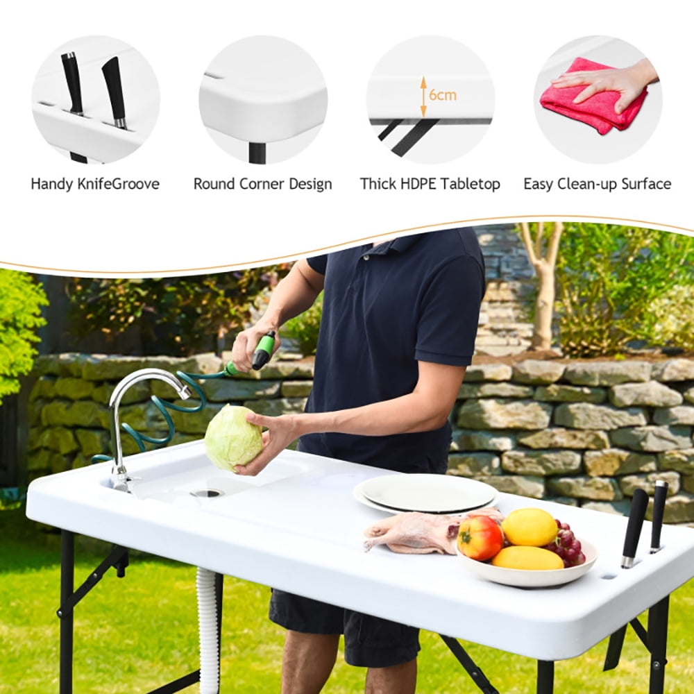 Aimee Lii Folding Cleaning Sink Faucet Cutting Camping Table with Sprayer, Outdoor Picnic Camping Equipment