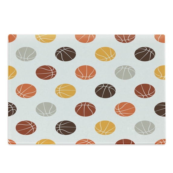 Basketball Cutting Board, Ball Pattern in Earthen Tones Competition Sports Professional League Game Player, Decorative Tempered Glass Cutting and Serving Board, Large Size, Multicolor, by Ambesonne