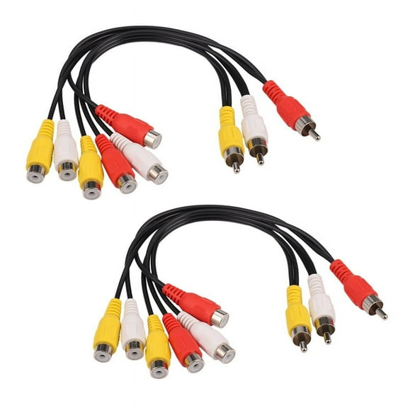 2X New 3 Male to 6 Female Plug Splitter Audio TV DVD Video Adapter AV Cable