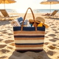 thumbnail image 5 of Linnome Striped Woven Straw Beach Tote Bag Large Capacity Summer Carryall Handbag Color Block Weave Shopping Shoulder Bag for Seaside Vacation Daily Outdoor Outings, 5 of 6