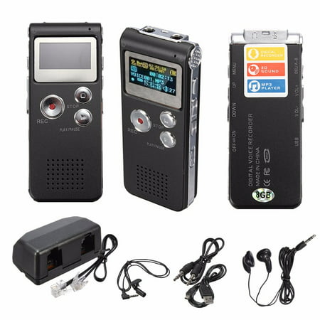Digital TFT Screen 3D Sound Stereo 8GB Telephone and Landline Call Recording Digital Voice Recorder Sound Activated Telephone Dictaphone MP3 Player Meeting with Earphone