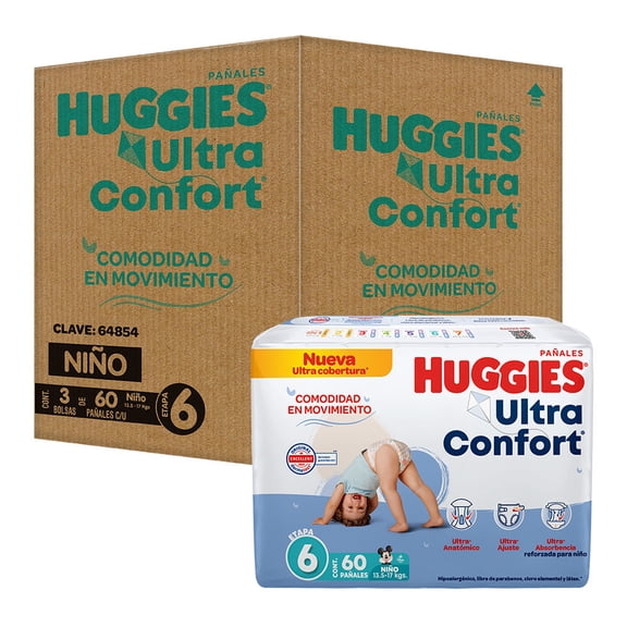 Pañal Desechable Huggies Ultraconfort Etapa 6 Niño (60 x 3) 180pz