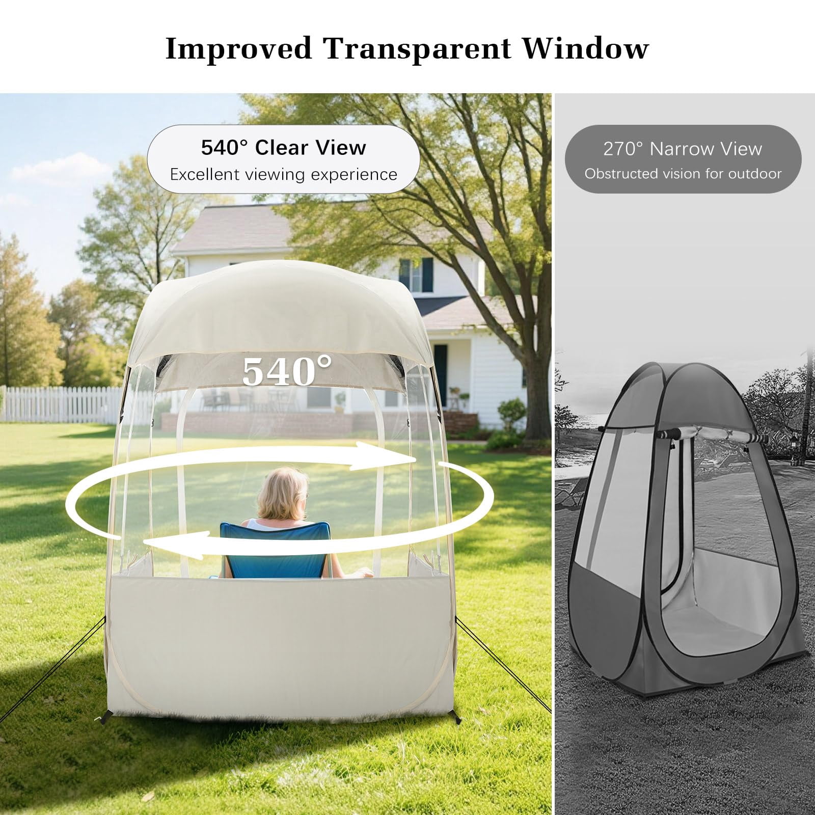 Sports Tent for 1 Person, Portable & Foldable Pop Up Tents Shelter with Carry Bag, Instant Weather Proof Clear View Bubble Tent for Watching Sports Events, Fishing, Camping, Beige