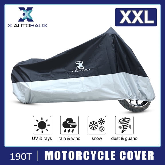 XXL Motorcycle Cover Black Silver Tone Outdoor Rain Dust UV Water Proof