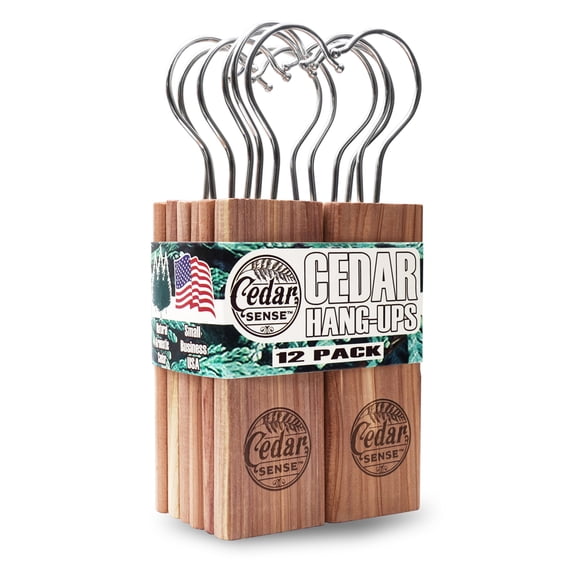 Cedar Hang-Ups - 12 Pack - Cedar Sense - Cedar Blocks for Closets & Drawers