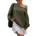 thumbnail image 4 of idosla Womens Long Sleeve Off Shoulder Sweatshirt Soft Pullover Tops Slouchy Sweatshirts Casual Solid Shirts (Army Green, M), 4 of 4