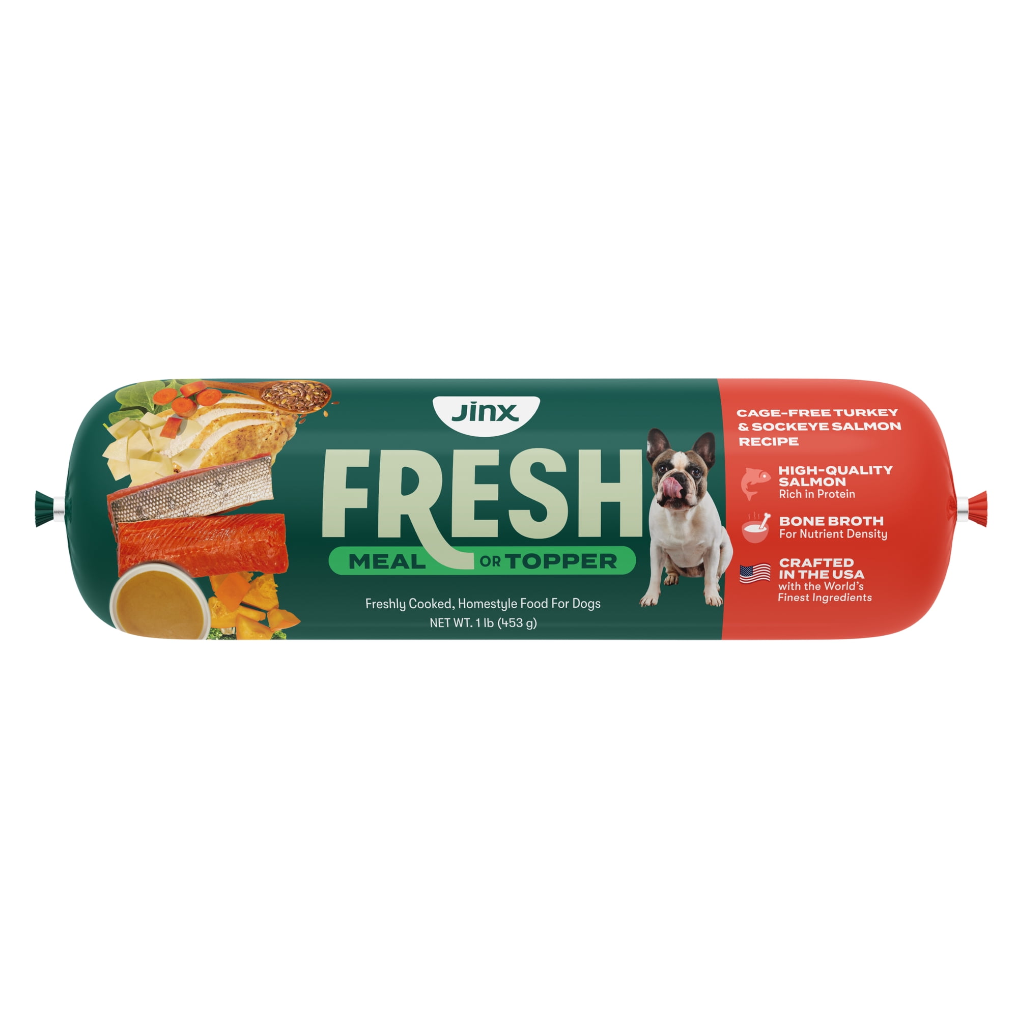 Jinx Fresh Cage-Free Turkey & Sockeye Salmon Dog Food Meal or Topper, 1 lb Roll