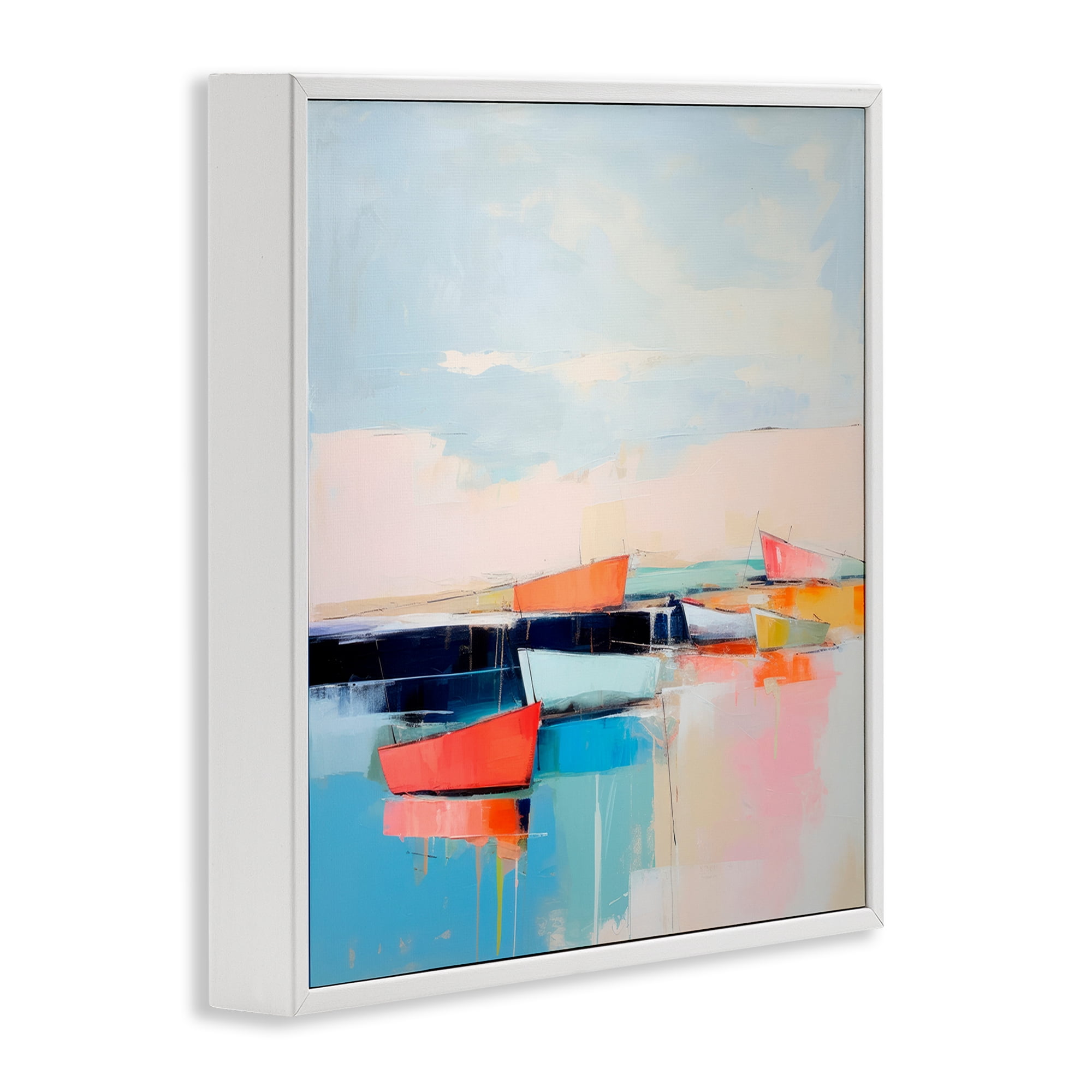 Stupell Industries Vivid Boat Reflection Transportation Painting White Framed Art Print Wall Art, 12 x 12