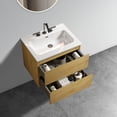 thumbnail image 2 of 24" Wall Mount  Bathroom Vanity with 3 Faucet Holes Ceramic Sink, One-Piece Large Storage Basin Vanity with 2 Drawers, Walnut Wood Bathroom Cabinet, Not Include Drain and Faucet, Oak, 2 of 7