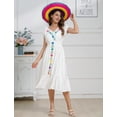 thumbnail image 3 of IDOPIP Women Mexican Dress Floral Embroidery V Neck Short Puff Sleeve Traditional Fiesta Dresses, 3 of 9
