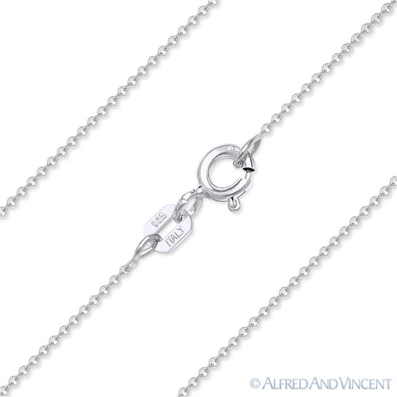 1mm Round Rolo Cable Link Italian Chain Necklace in .925 Sterling Silver w/ Rhodium