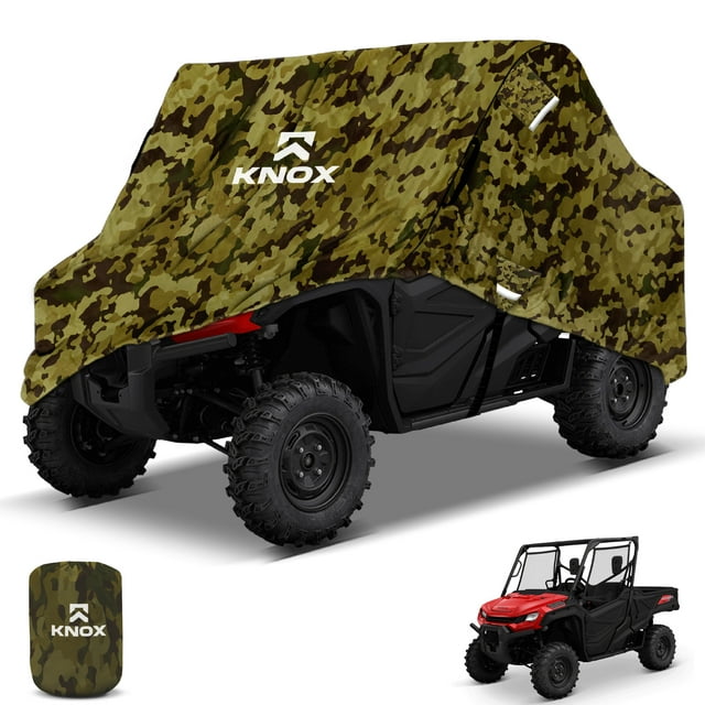 NEH North East Harbor 600D All-Weather Outdoor Storage UTV Covers, 2 Seater, Fits Up to 120" L Roll Cage, Windproof & Waterproof Cover with Heavy-Duty Straps & Tension Panels, Camouflage with Handles