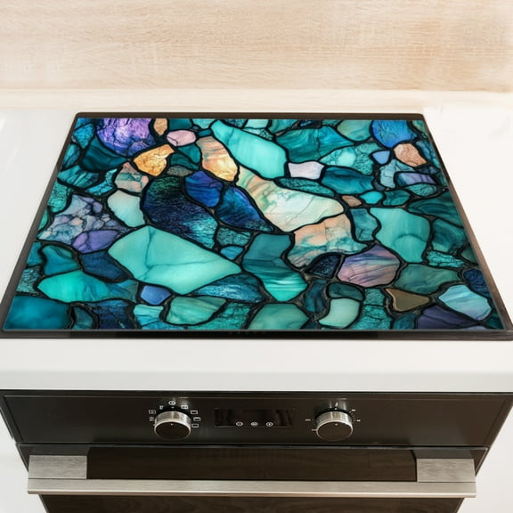 Silicone Stove Mat for Glass Top Stove, Patchwork Of Irregular Lumps Of Blue Electric Stove Cover Mat, 28 x 20 Inch Heat - Resistant Gas Gtove Burner Covers Glass Stove Top Protector