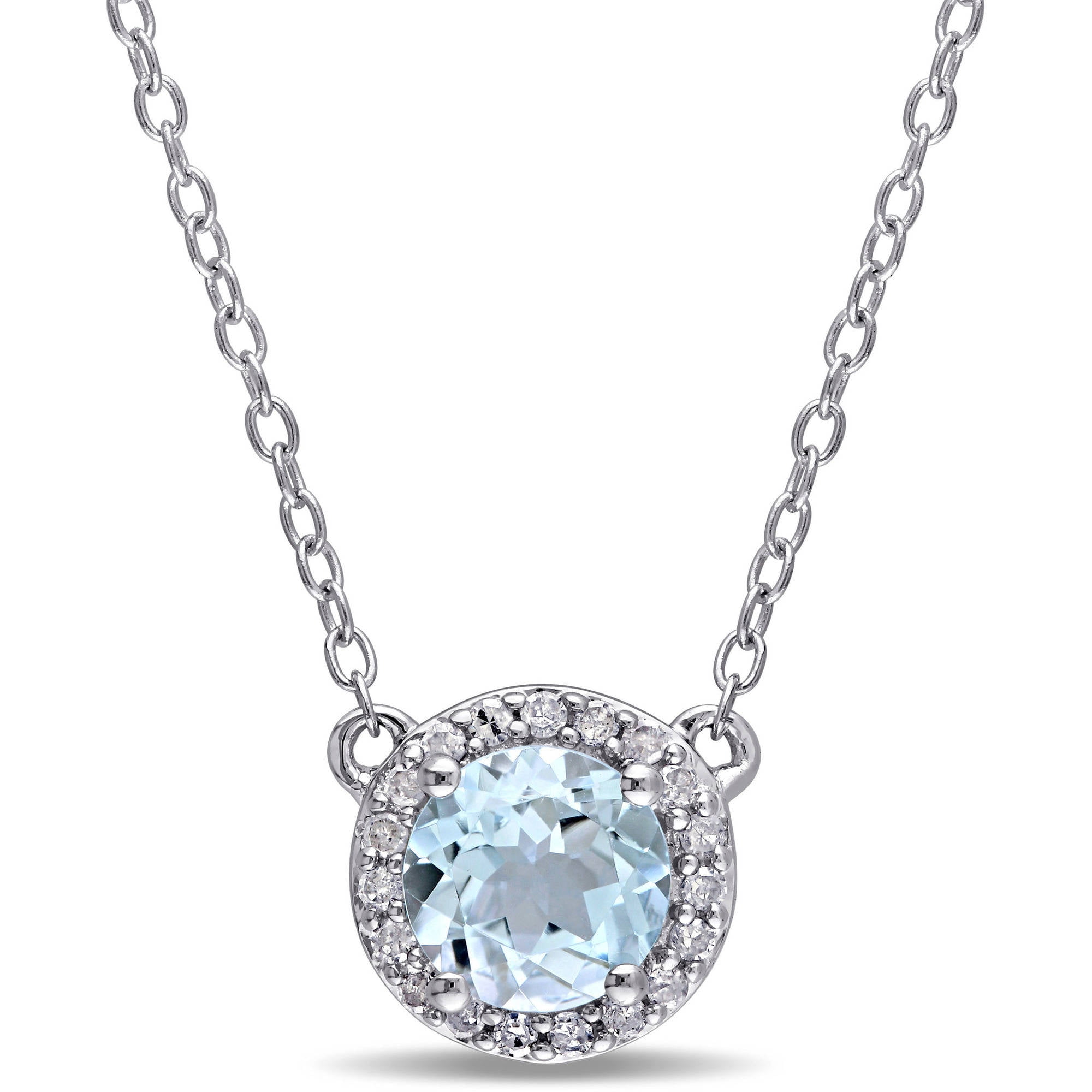 Tangelo 1 Carat T.G.W. Sky Blue Topaz and Diamond-Accent Sterling Silver Halo Necklace, 16" by Tangelo