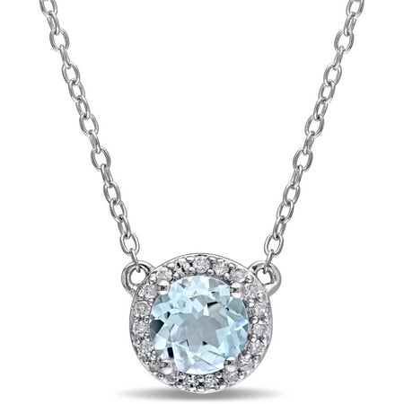 Tangelo 1 Carat T.G.W. Sky Blue Topaz and Diamond-Accent Sterling Silver Halo Necklace, 16