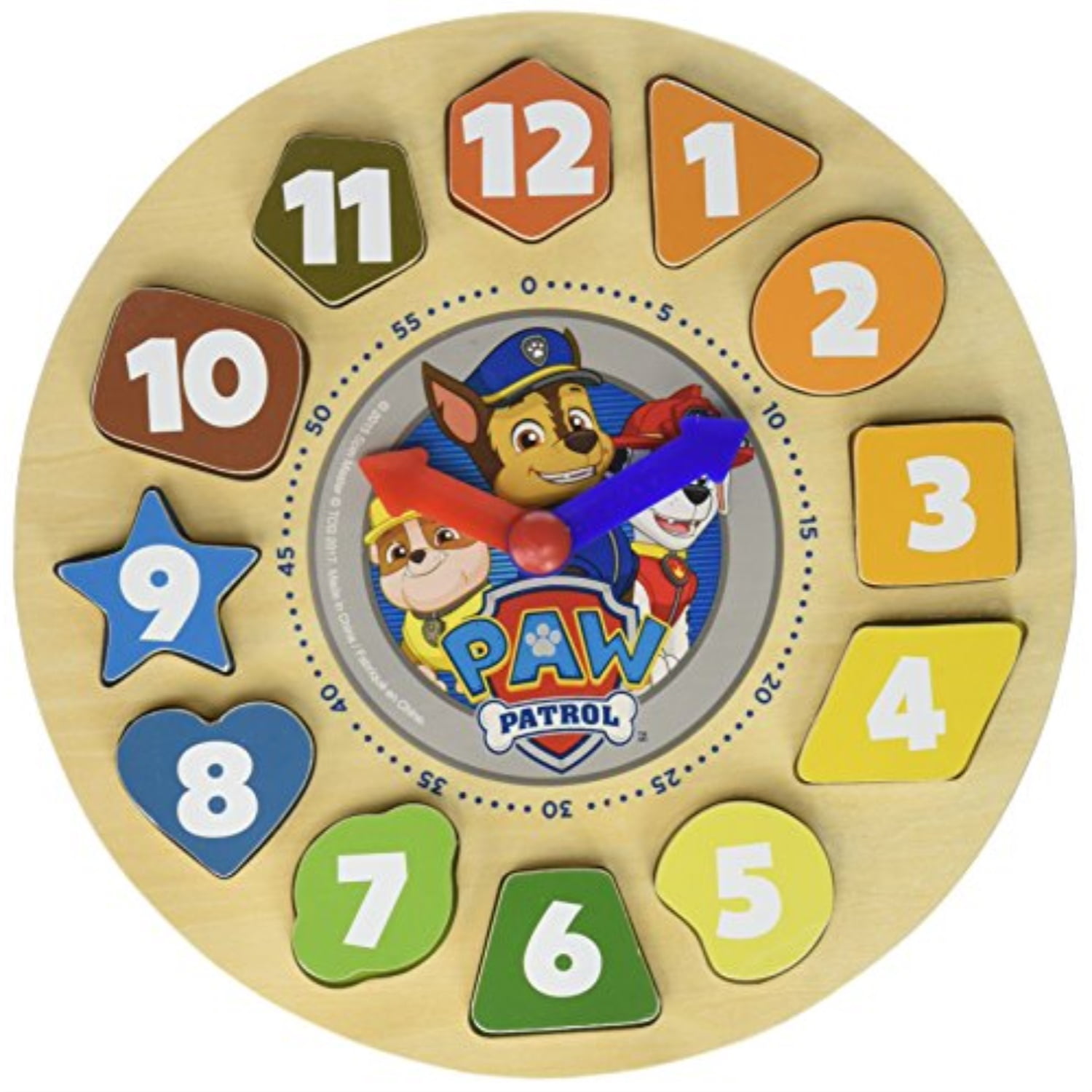 Paw Patrol Shape Sorter clock 12 Wood Pieces For Kids 3 Years and Up