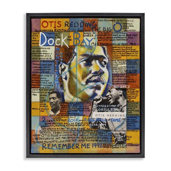 Stupell Industries Otis Redding Collage People Drawing Black Floater Framed Canvas Art Print Wall Art, 17 x 21