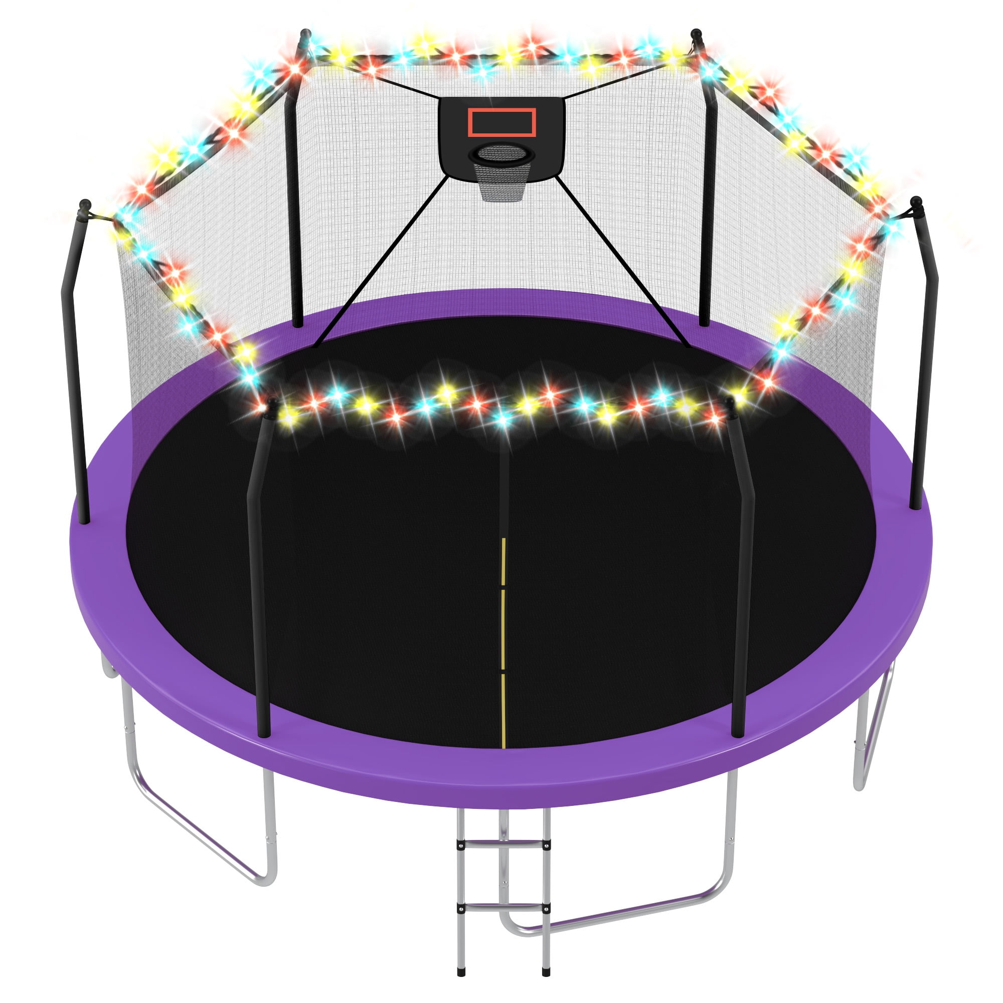 Arspjes 16FT Trampoline with Basketball Hoop and Lights, Outdoor Recreational Trampoine for Kids and Adults,Purple