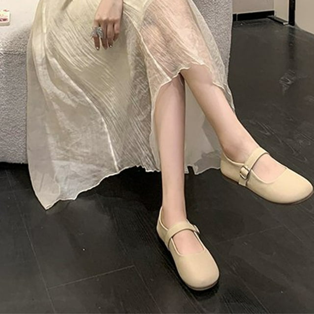 Cameland Chaussures en Cuir à Bout Rond, Talon Plat, Contraste, Chaussures Simples pour Femmes, Imperméables