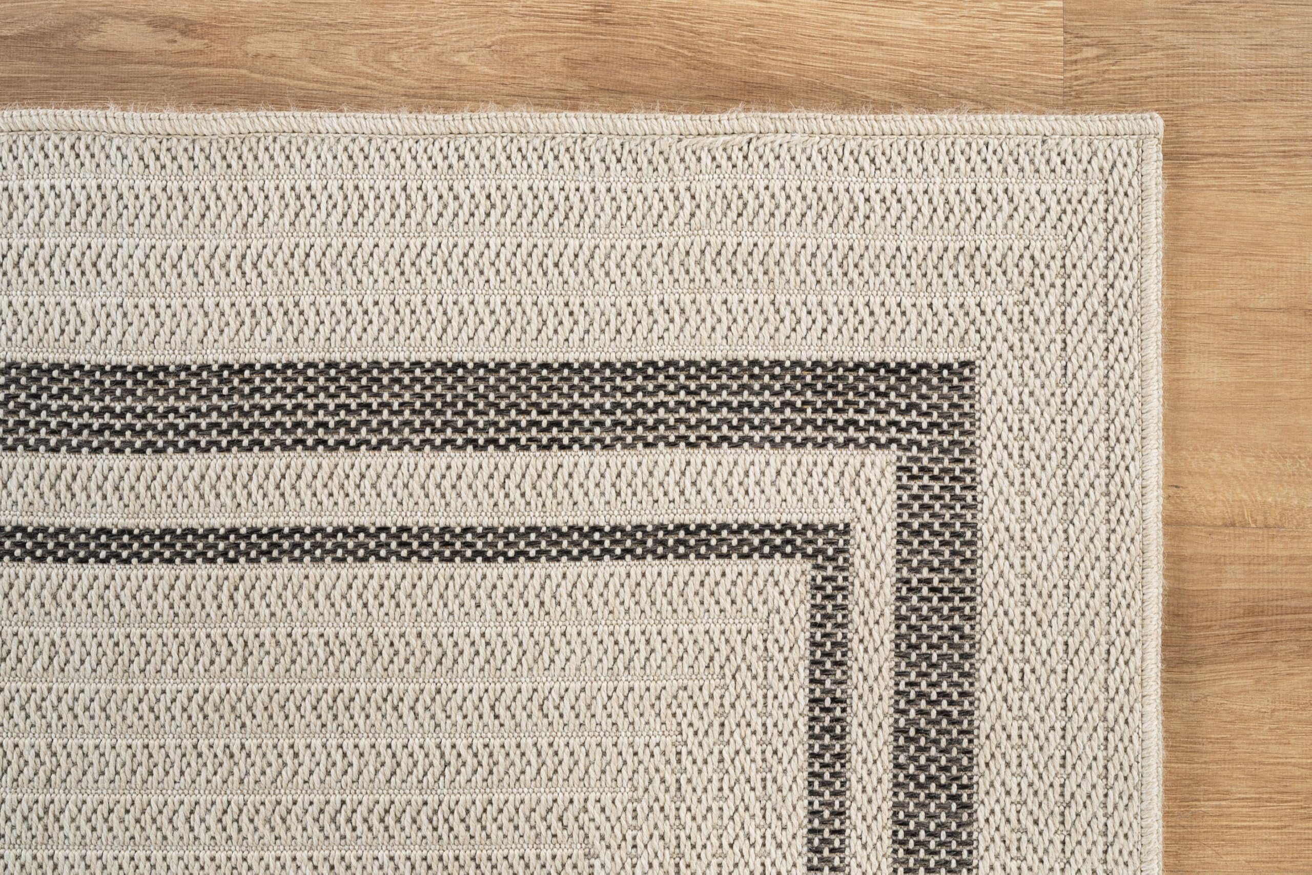 Beverly Rug Easy Jute Outdoor Indoor Non Shedding Easy-Cleaning Rug Bordered Off-White 4x6