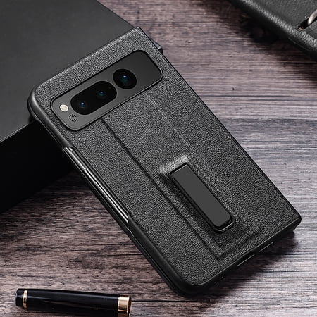 Mantto Case for Google Pixel Fold , Luxury PU Leather Kickstand [Horizontal & Vertical Metal Stand] Rugged Shockproof Heavy Duty Protection Wireless Charging For Google Pixel Fold, Black