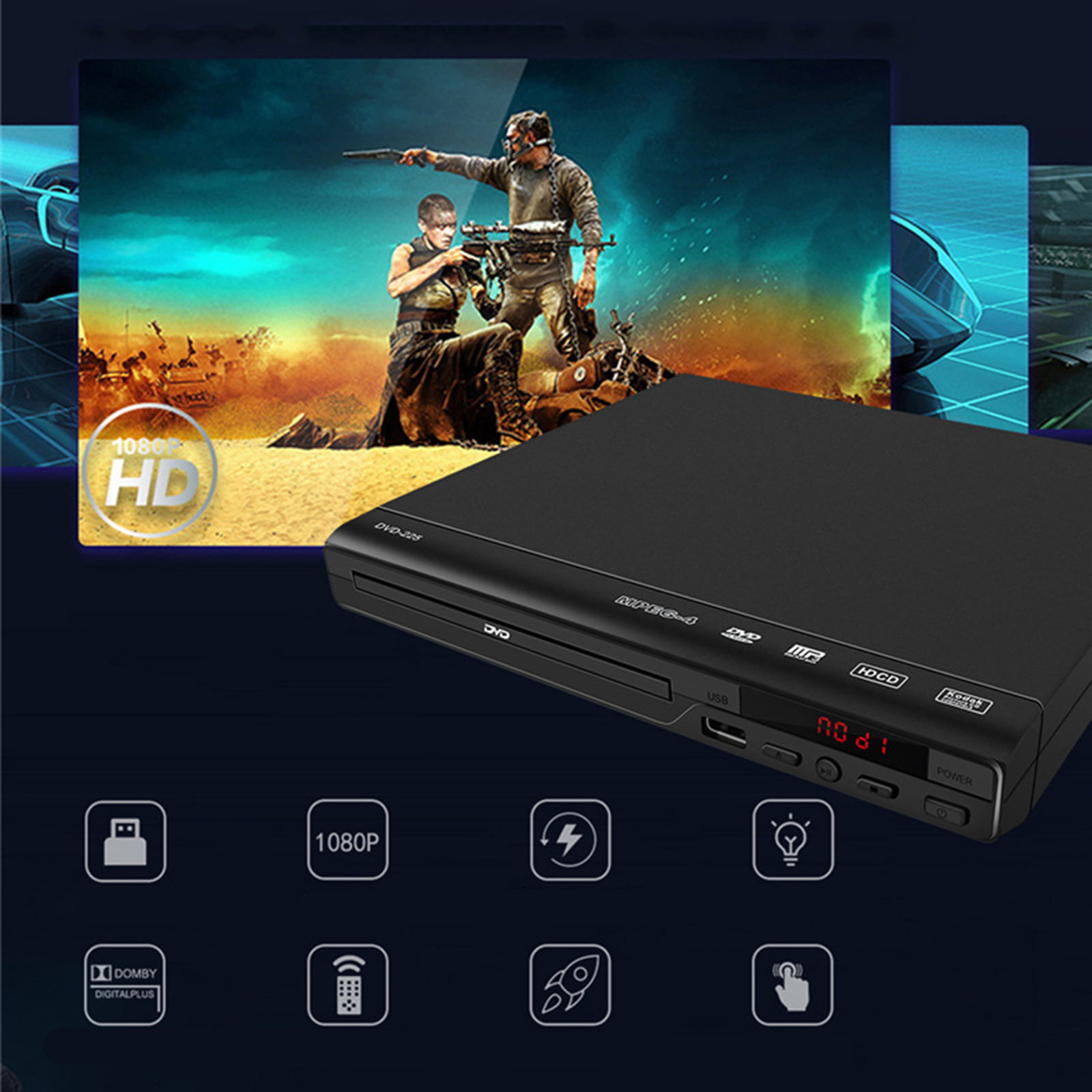 Hinzonek HD DVD Player for TV, CD Players for Home with HD/AV/Coaxial  Output &USB Input, TV Support 1080P,HDMI/AV Cable and Full Function Remote  