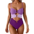 thumbnail image 2 of Women One Piece Swimsuits Cutout Full Coverage Bathing Suit Ring Link Ruched Monokini Beach Swimwear Purple M, 2 of 6