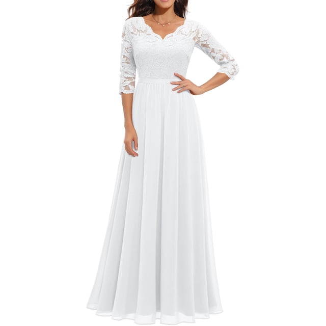 VISgogo Vestido Largo para Mujer, Color Sólido Patchwork Encaje Escote en V Manga Media Espalda Sin Espalda Cremallera Vestido Femenino VISgogo moda