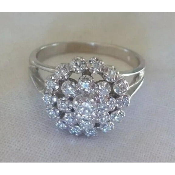 2Ct Round Cut Lab Created Diamond Flower Cluster Engagement Ring 14K White Gold Plated 925 Sterling Silver