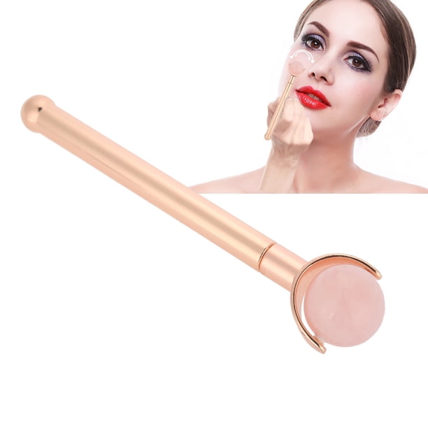 Rodillo De Masaje De Cuarzo Rosa, Mango Liso Rodillo Facial De Cuarzo Rosa, Diseño De Doble Cabeza Seguro Para La Piel Forma Curvada Duradera Al Aire Libre Para Viajes En La ANGGREK Oro