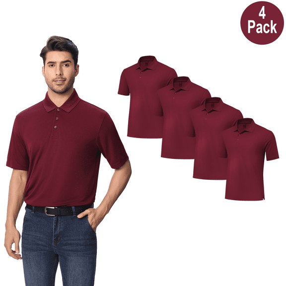 Zfeel Men Pure Dry Fit High Performance Poly Polo Shirt, Short Sleeve Polyester, Maroon, 4 Pack, S