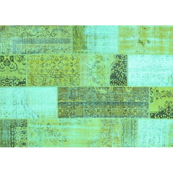 Ahgly Company Machine Washable Indoor Rectangle Patchwork Turquoise Blue Transitional Area Rugs, 8' x 12'
