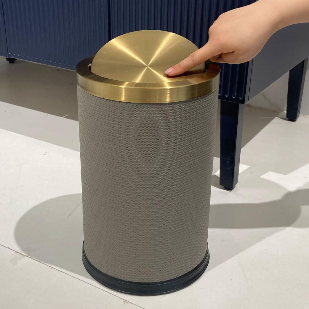 9L/2.3GAL Small Trash Can with Swing Lid, Waste Paper Baskets for Bathrooms,Black and Gold Trash Can for Bathroom,Bedroom, Powder Room,Office,Laundry Room (9L-Black)