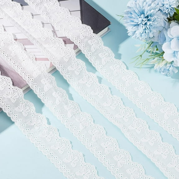 16 Yards White Cotton Lace Trim Bowknot Embroidery Lace Ribbon 1-5/8" Wide Eyelet Ruffle Sewing Trim Fabric Craft for Dresses Clothes Bag Pets Clothes Wedding Festival Event Decorations DIY