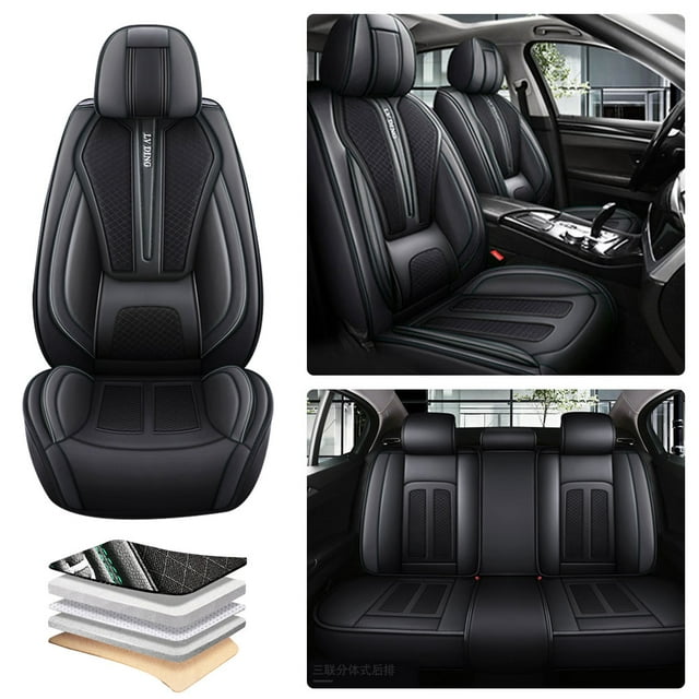 Maidao Car Seat Covers Leather Full Set for Volvo for V50 2004-2012 5 Seats Waterproof Front Rear Cushion Protector Black
