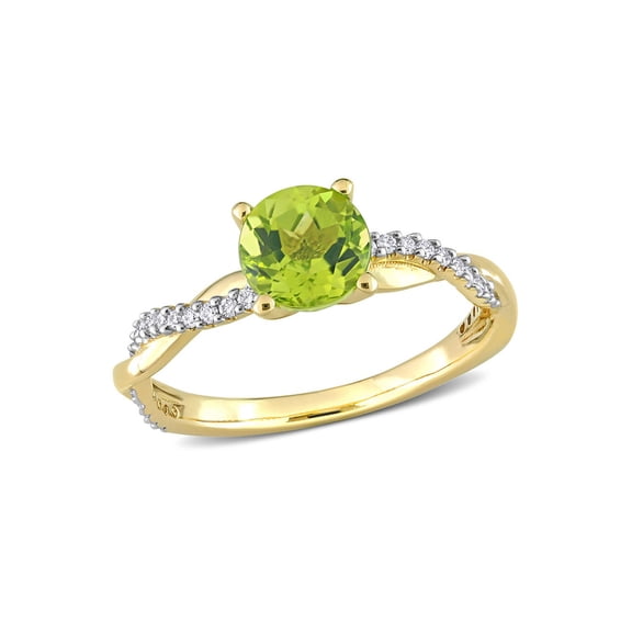 1.10 Carat (Ctw) Peridot Crossover Ring in 14K Yellow Gold with Diamonds for Women