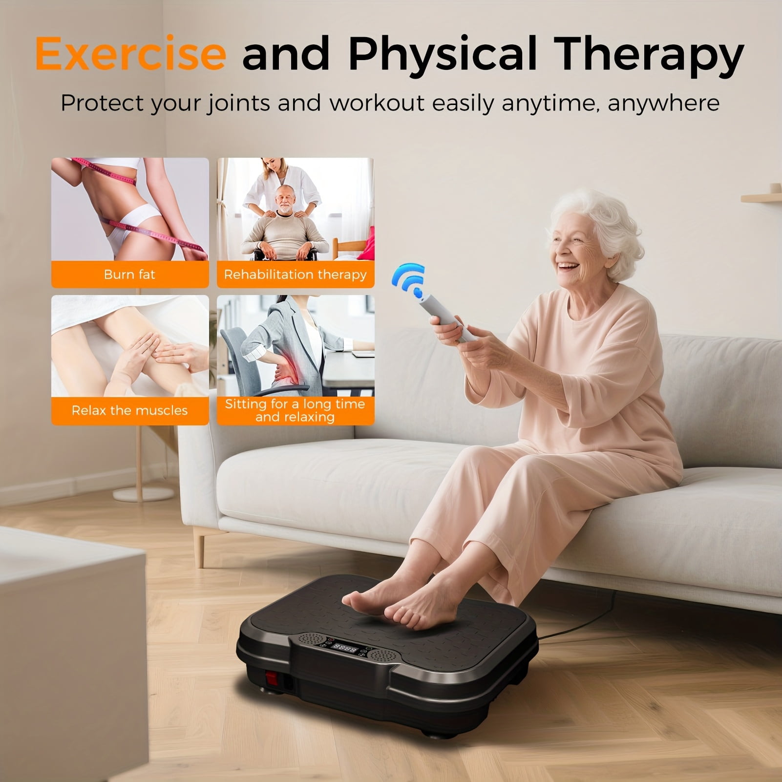 330LB Vibration Platform, Lymphatic Detox Fat Burning Machine with Remote & 2 Ropes, Battery-Free Wireless Home Fitness Equipment for Men and Women
