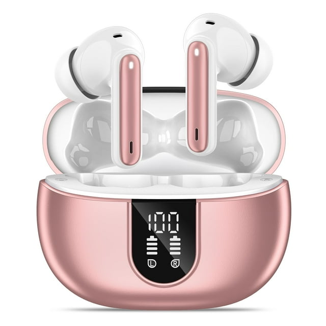 MoBadeety Auriculares Inalámbricos, Auriculares Bluetooth 5.3, 40 Horas de Tiempo de Reproducción Estéreo de Graves Profundos, Pantalla de Alimentación LED, Auriculares con Cancelación de Ruido de Lla