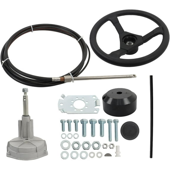 LABLT 12ft Boat Steering System Kit with 12.4in Steering Wheel Replacement for Yachts Fishing Boats