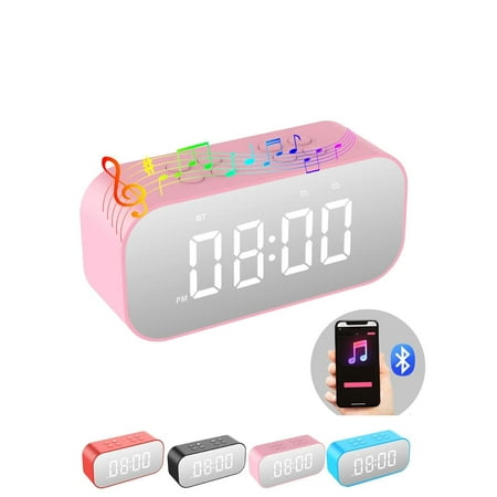 Alarm Clock for Bedrooms,Small Digital Clock with Bluetooth Speaker,Desk Clock with Dual Alarms,Snooze,Mirror LED Display for Girls,Adults.